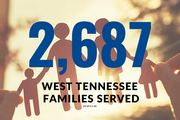 Graphic of a cutout paper family held up to a sunset through a tree with the numbers 2687