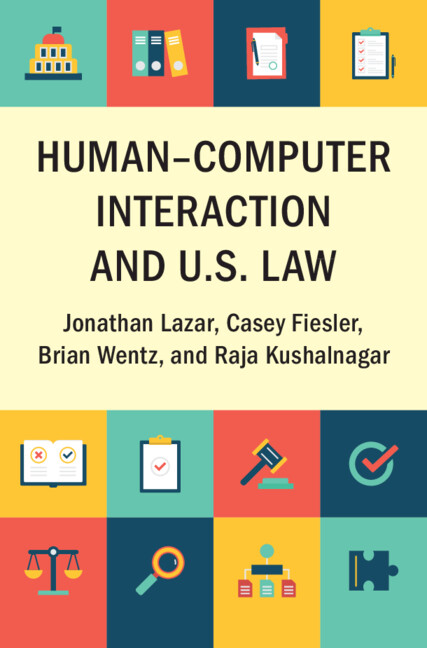 Human-Computer Interaction and the U. S. Law brightly colored squares with icons depicting various ways of human-computer interaction with law