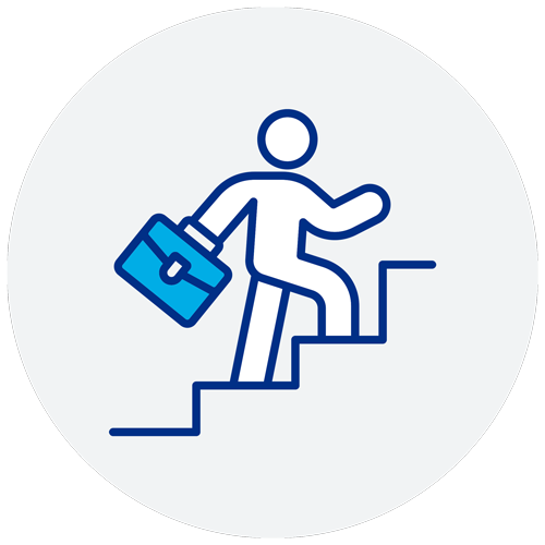 icon of business man walking up stairs with a briefcase