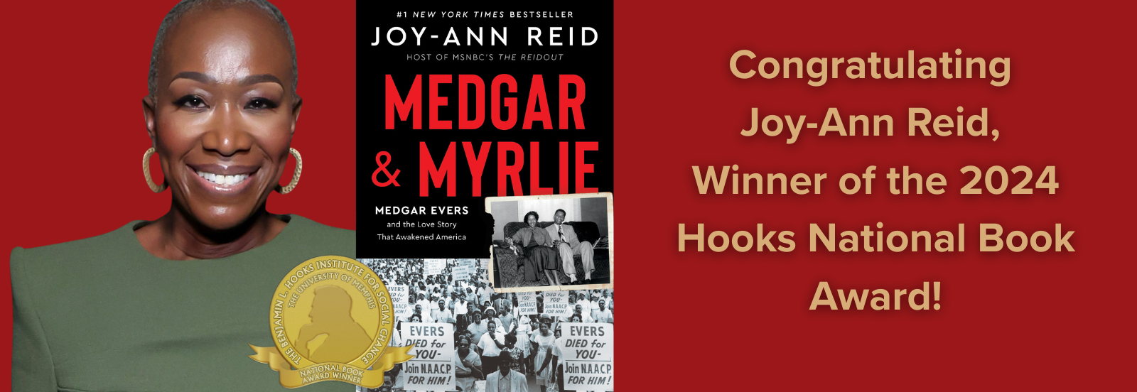 On the book cover the title is printed in red and features images of Medgar and Myrlie Evers sitting together on a couch, smiling, as well as images of the protest marches after Evers' assasination..