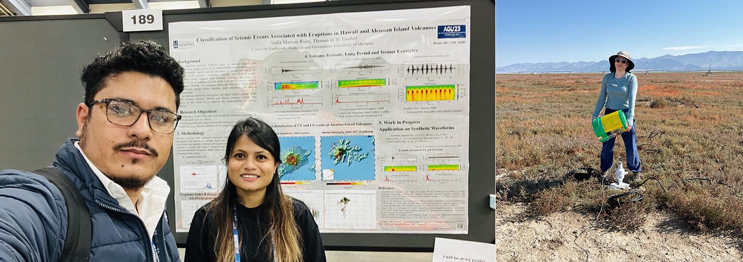 rad Student Sadia Rinty with her poster at the 2023 AGU meeting