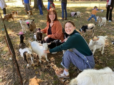 People play with goats