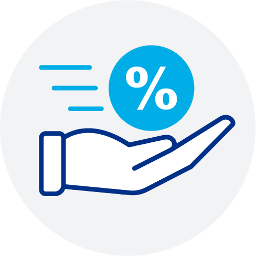 hand holding a percent sign icon