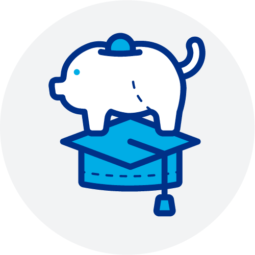 piggy bank and graduation cap icon