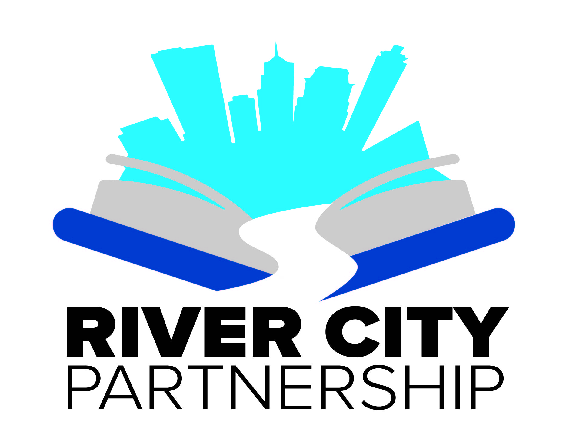 students in classroom with River City Partnership logo