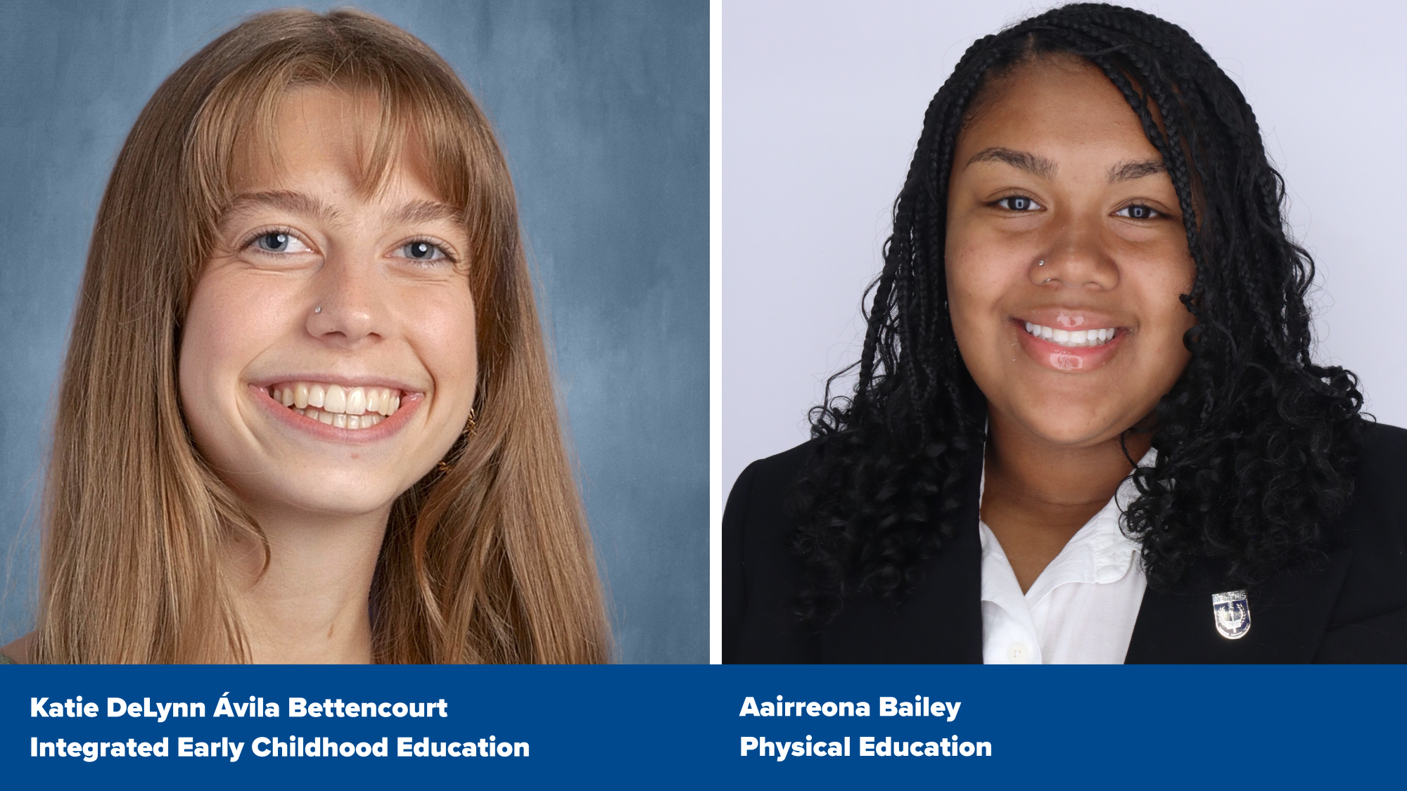 Headshots of 2026 Rumble Award winners Katie DeLynn Ávila Bettencourt and Aairreona Bailey Headshots of 2026 H.E. Rumble Outstanding Student Teacher Award winners Katie DeLynn Ávila Bettencourt and Aairreona Bailey