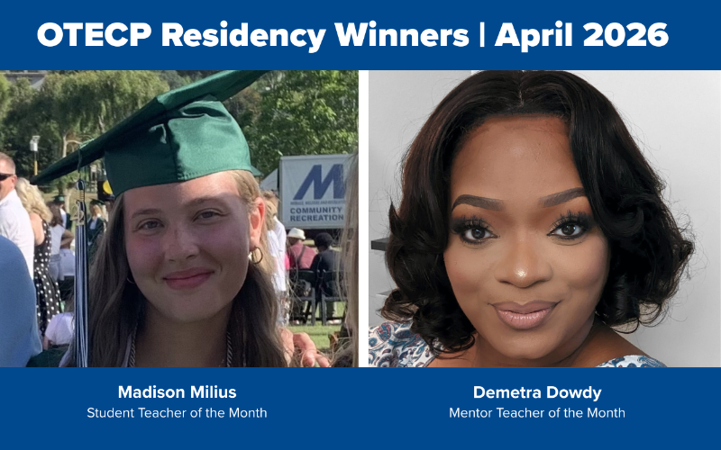 Demetra Dowdy, April Mentor Teacher of the Month, with Madison Milius, April Student Teacher of the Month.