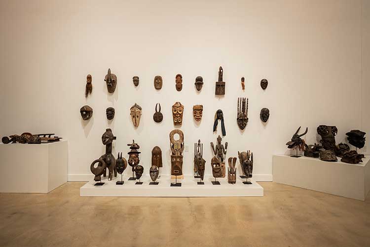 Collection of African art on display