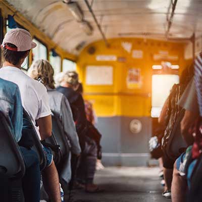 People riding on a train