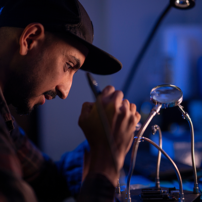 Researcher is soldering on copper in lab