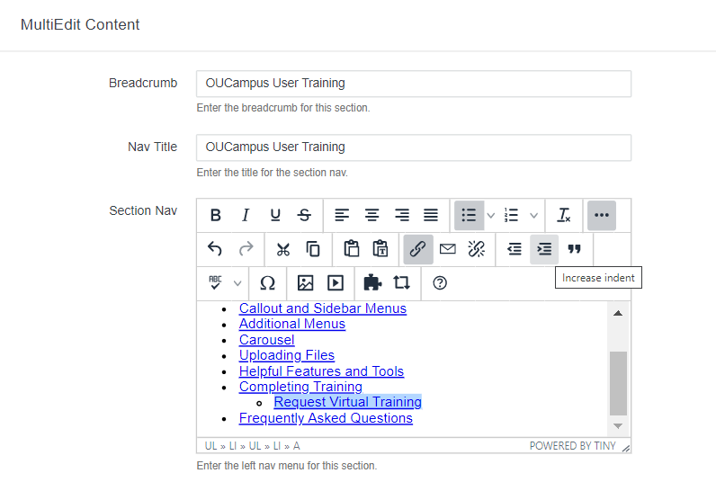 Nested Menu setup