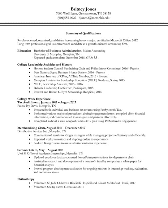 university of memphis resume template