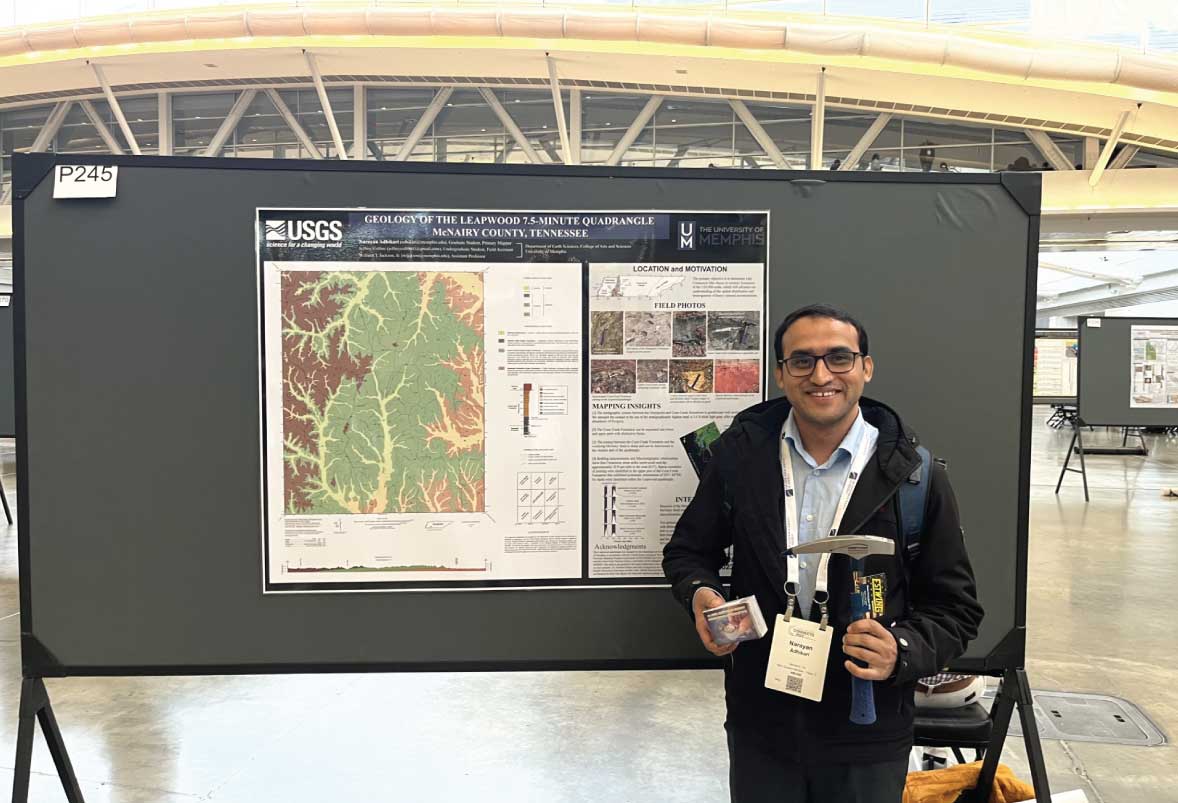 Narayan Adhikari receiving 2nd place in the student mapping competition at the annual meeting for the Geological Society of America