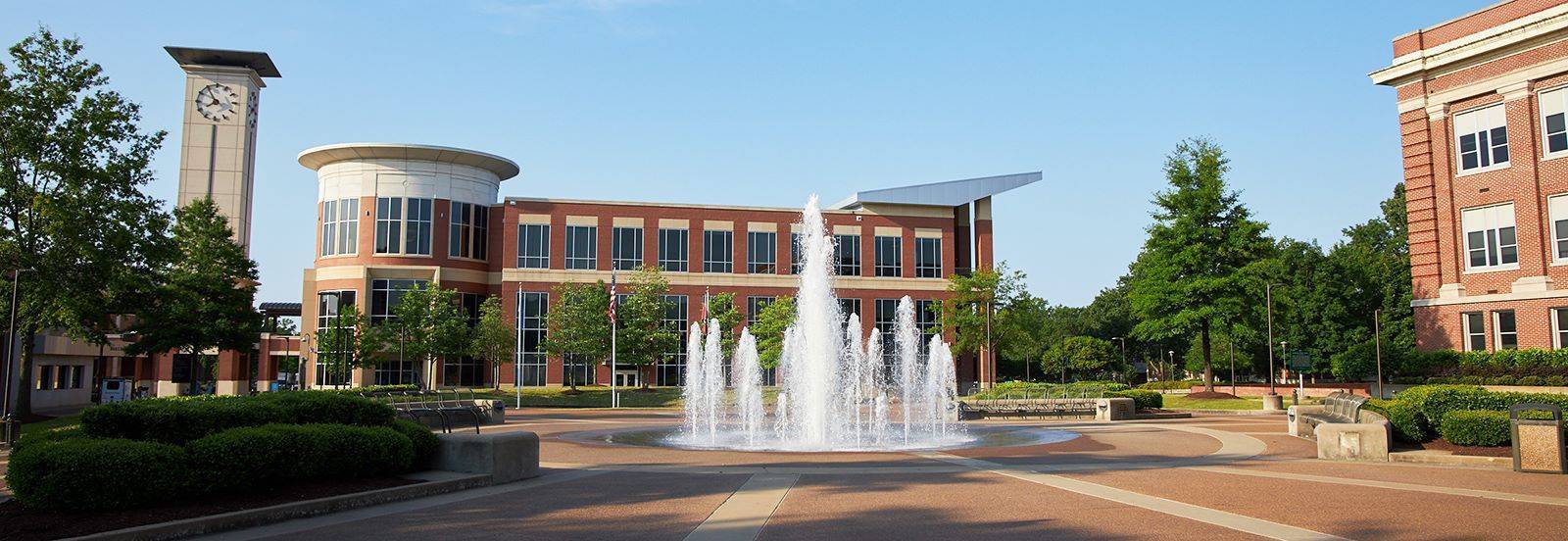 Student Plaza with fountain and University Center