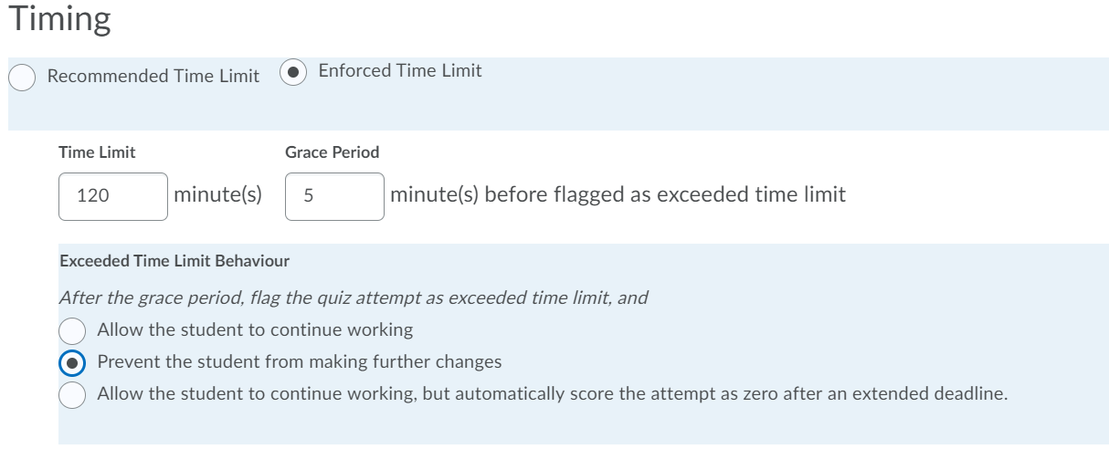 Quiz timing restrictions