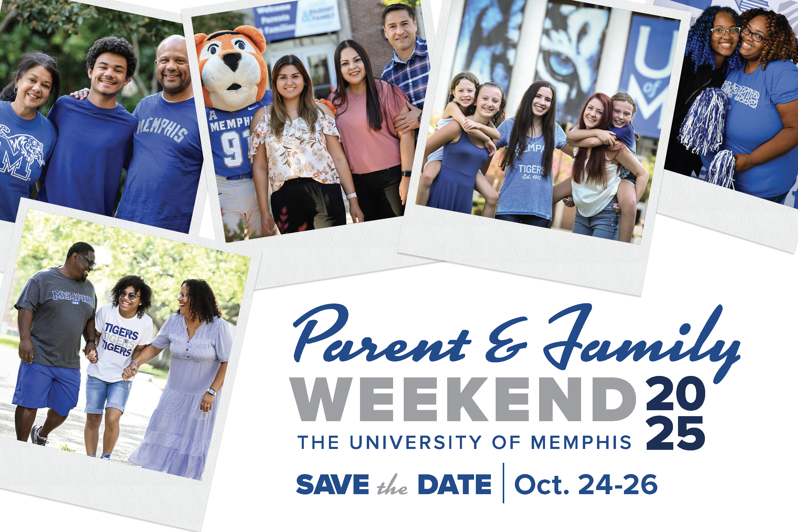 2024 Parent and Family Weekend logo blue white and black