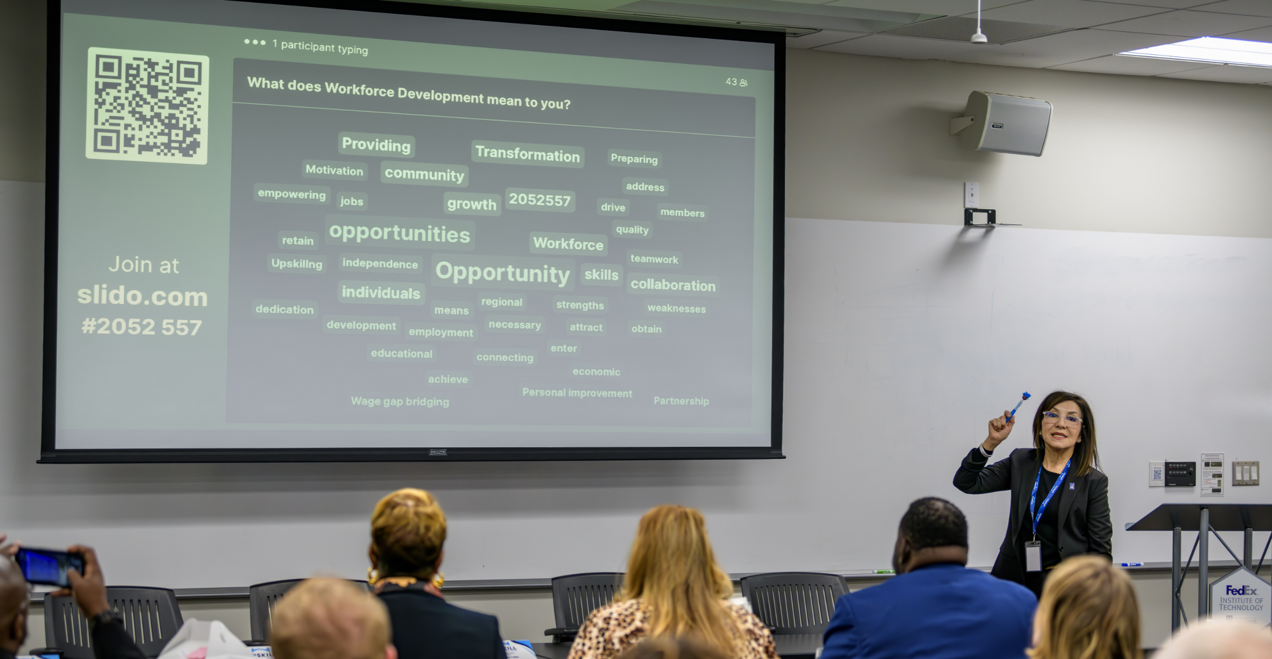 Upskill Mid-South Director, Diane Pabich, engages with the audience on workforce development at the Industry Summit. 